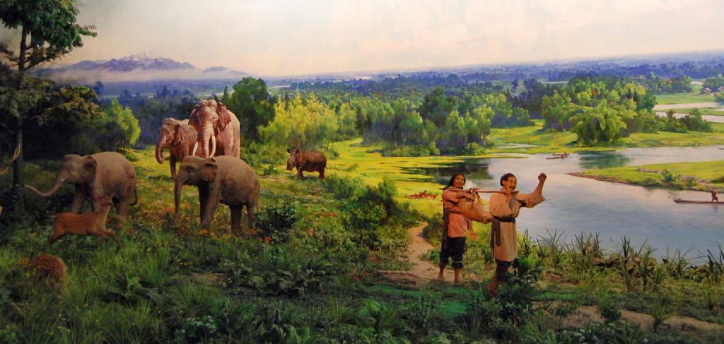 Diorama im Museum von Jinsha - Elefanten in China